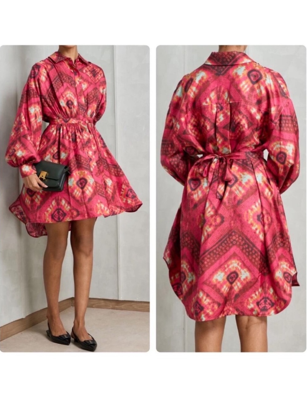 Ulla Johnson Jude Dress Wild Rose Printed Abstract Silk Shirtdress Button Size 0